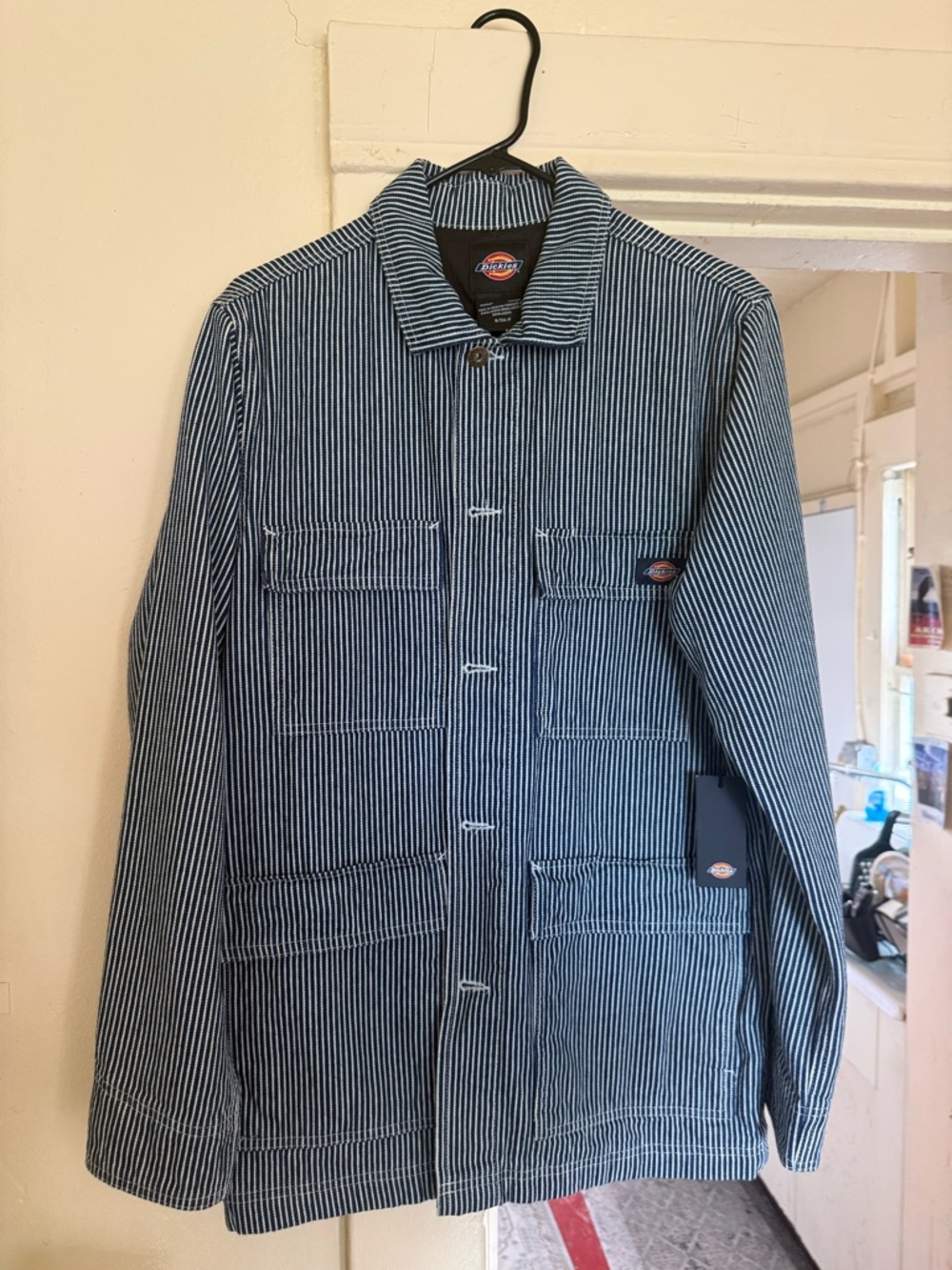 Dickies Navy and White Striped Chore Jacket
